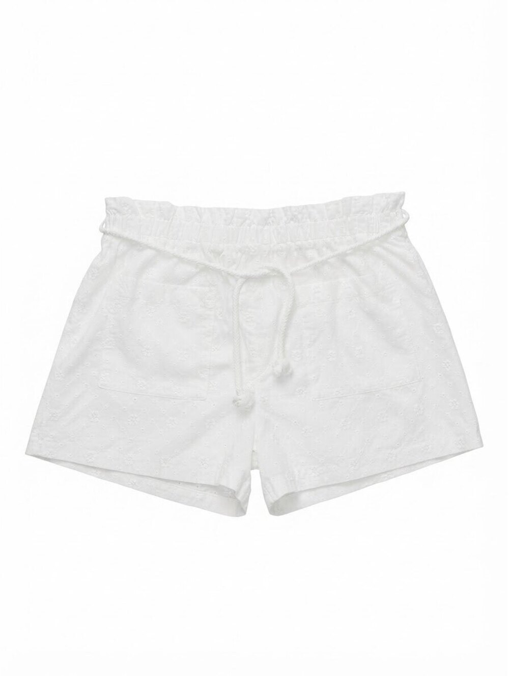 LC Lauren Conrad White Eyelet Paperbag Waist Drawstring Shorts Large 100% Cotton
